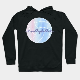I Love Volleyball Watercolor Aesthetic Pastel Pink, Purple and Blue Hoodie